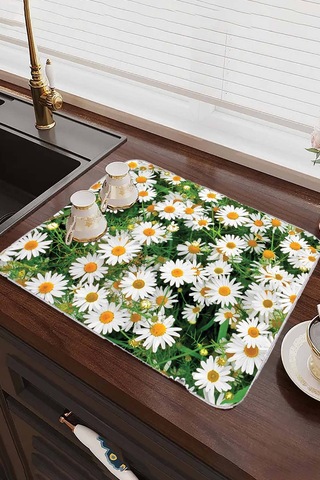 Yeşil Çiçekli Microfiber Bulaşık Kurutma Kurulama Matı Mm016