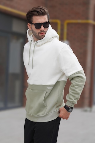Madmext Ekru Kapüşonlu Renk Bloklu Baskı Detaylı Erkek Sweatshirt 7046