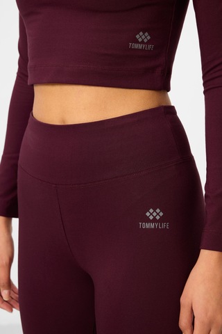 Tommylife Bordo Yüksek Bel Uzun Kollu Slim Fit Crop Top Kadın Tayt Takım - 95286