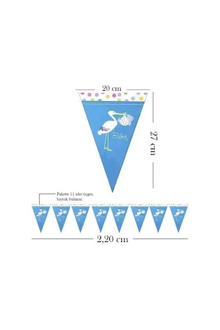 Güneş Avm Üçgen Flama Flm014 -baby Shower Mavi Leylek-