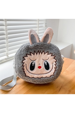 Snapbuy Labubu Tasarımlı Peluş Çapraz Çanta Gri