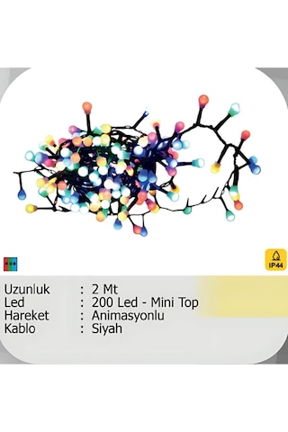 Elektrikhouse Led Peri Işığı 200 Led - Mini Top Animasyonlu - 2 Metre Çok Renkli Elektrikhouse Led Peri Işığı 200 Led - Mini Top Animasyonlu - 2 Metre Çok Renkli