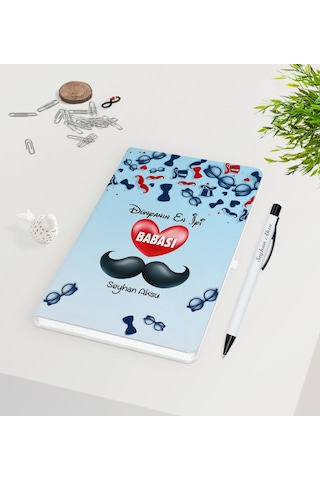 Kişiye Özel Dünyanın En İyi Babası Tasarımlı Beyaz Defter Kalem S