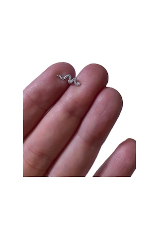 Taşlı Yılan Tasarım Kıkırdak Tragus Helix Pearsing Küpe Gümüş