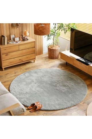 Balat Halı Raschel Carpet Yıkanabilir Kaymaz Taban Yuvarlak Peluş Halı Açık Gri