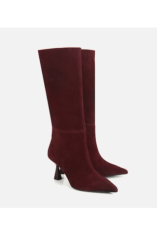 Hotiç Kadın Süet Deri Bordo Dikiş Detaylı Topuklu Çizme 01cıh315550a780 01cıh315550a780 Bordo
