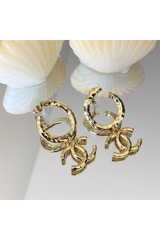 Gold Çift Çelik Küpe Çok Renkli