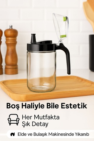660 Ml Şeffaf Cam Yağdanlık Zeytinyağı, Sirke, Nar Ekşisi İçin İdeal Siyah Diğer
