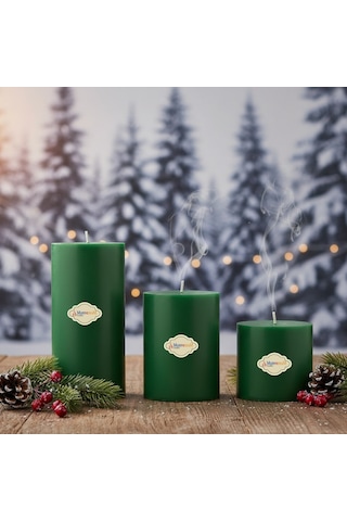 Small Çam Kokulu Set Mum Çap 7 Cm Yeşil Beyaz