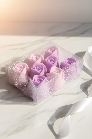 Kokulu Süs Sabun - Gül 8 Adet Kutu 13cm 10cm - Gül 5cm Beyaz sabun