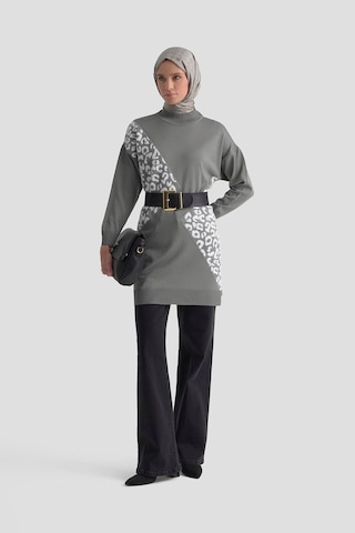 Armine Trend Leopar Desenli Triko Tunik Gri 25ytd4109 Gri