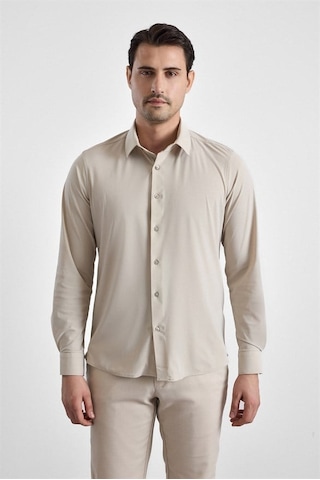 Süvari Ekru Slim Klasik Yaka Düz Casual Gömlek Gm1008400364-bj1