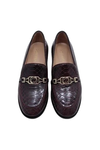 Poletto Hakiki Deri Bordo Loafer Düz 04 2016 72-48 Bordo