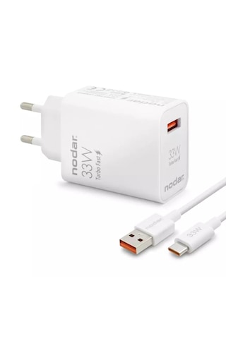 Nodar Nd1006 Usb - Type-c Hızlı Şarj Seti 33w Turbo Fast Beyaz 1 Adet Micro Usb Set Başlık Ve Kablo