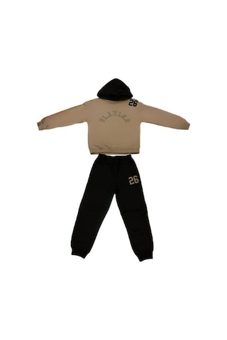 Erkek Çocuk Önü Yazılı İki İplik Eşofman Takımı-14626 Kahverengi