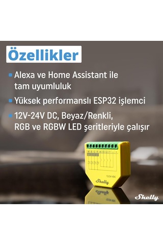 Shelly Plus Rgbw Pm Akıllı Led Renk Ve Parlaklık Kontrol Rölesi
