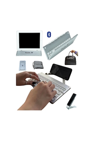 TECH-X Katlanabilir Win/İos/Android Uyumlu Bluetooth Klavye Telefon Tutucu + Özel Kılıf