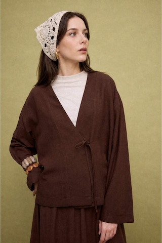 Defacto Regular Fıt Keten Karışımlı Kahverengi Kimono I1780ax26hsbn330 Kahve-bn330