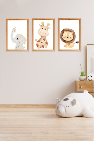 Notpa 3' Lü Tablo Set Çocuk Odası Fil,zürafa,aslan 21 X 30 8692016028110