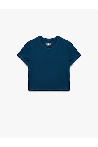 Koton Slim Fit Kısa Kollu Bisiklet Yaka Crop Spor Tişört Petrol Yeşili 6wak10179nk Petrol