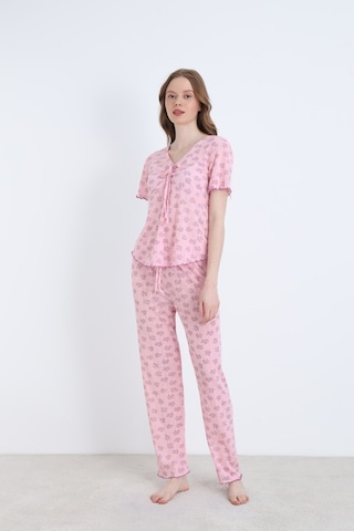 Elitol Jakarlı Viskon Bağlamalı Kadın Pijama Takımı Desenli-16