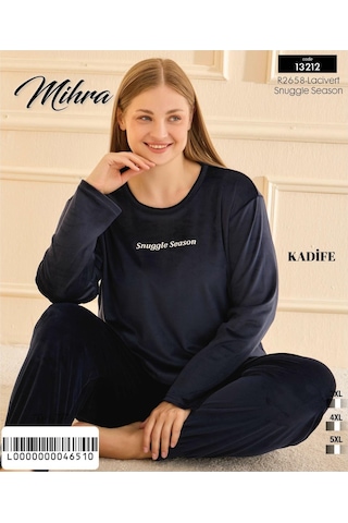 Mihra Kadın Kışlık Bisiklet Yaka Kadife Battal Pijama Takımı 13212l - 1 Adet Lacivert