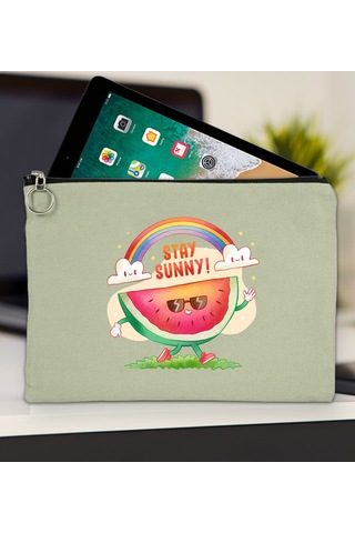 Bk Gift Yaz Temalı-7 Mint Yeşili Tablet Çantası 30x21cm, Apple iPad Uyumlu Çantası, Baskılı Tablet Kılıfı Kılıf
