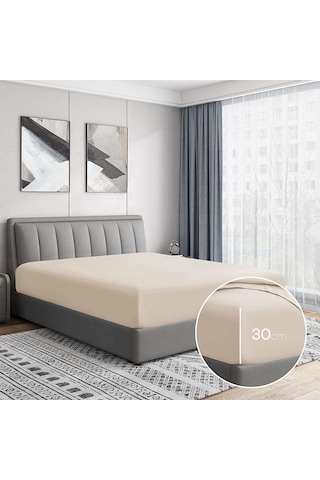 Soley Jersey %100 Pamuk Çift Kişilik 140 X 200 Lastikli Çarşaf Bej