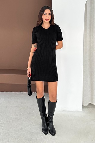 Noa & Noa Kadın Nervürlü Mini Triko Elbise Noir Form Siyah