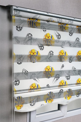 Etekli Fenerbahçe Taraftar Kanarya Desenli Genç Odası Zebra Stor Güneşlik Perdeler
