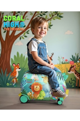 Coral High Otur-çek Erkek Çocuk Valizi - Yeşil Renkli Hayvanlar Alemi Çok Renkli