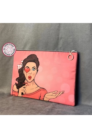 Uretti - Mehtap 4435 - Pop Art Desenli Clutch Çanta - Pembe Pembe