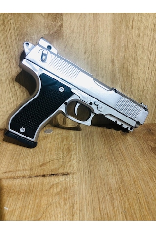 Gümüş Renk Boncuklu Oyuncak Tabanca 1 Adet + 2 Adet Hedef 9 Cm Siyah + 21 Paket Boncuk Karışık