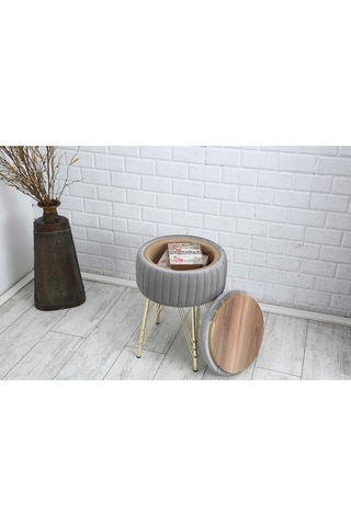 Bianco Metal Ayaklı Puflu Zigon Sehpa Altın Gümüş Gri Gold Silver Gray