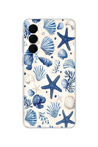 Samsung Galaxy A37 Uyumlu Mavi Deniz Kabuğu Ve Yıldız Desenli Baskılı Silikon Kılıf
