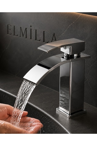 Lüx Premium Krom Şelale Lavabo Bataryası Çift Su Girişli Modern Tasarım Batarya