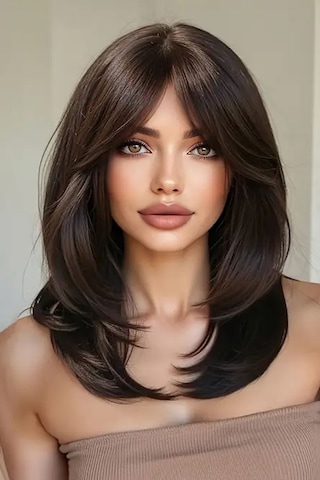 Caş Dekorasyon Kahverengi Kahküllü Katlı Kesim Peruk Kahverengi