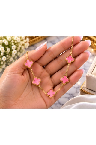 Terragolds Çelik Zincir Gold Renk Pembe Baby Boy Yonca Kadın Kolye - Bko10572 Altın