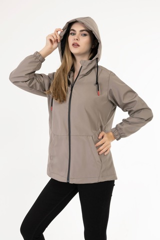 Kadın Vizon Içi Astarlı Su Geçirmez Ve Rüzgara Dayanıklı Kapüşonlu Cepli Yağmurluk - Rüzgarlık Vizon
