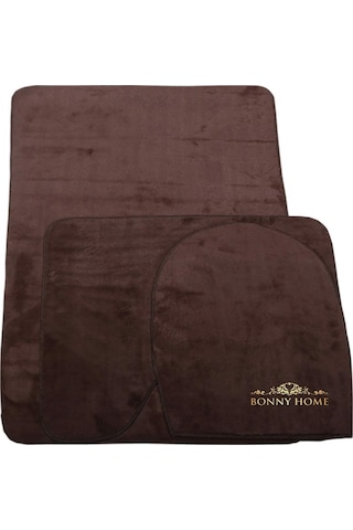 Bonny Home Unicolor Düz Kahve 3lü Banyo Paspası Halısı Seti Kaymaz Kahverengi