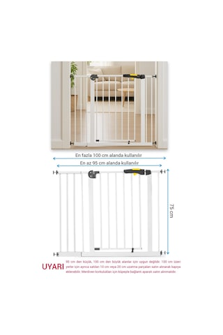 Wellgro Pro 95-100 Cm Çocuk Güvenlik Kapısı, Merdiven Kapısı Ve Korkuluk, Beyaz