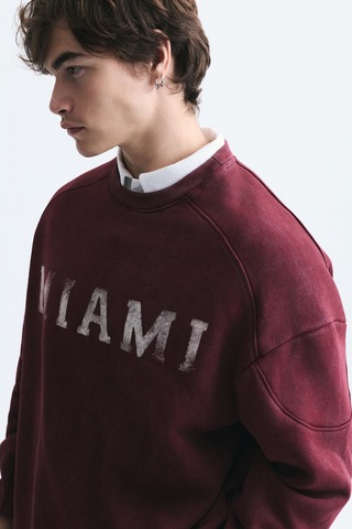 Vamos Miami Baskılı Bisiklet Yaka Sweatshirt Bordo