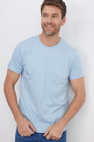 Tudors Erkek Slim Fit Dar Kesim Pamuklu Yumuşak Doku Likralı Esnek Kumaş Basic Mavi Bisiklet Yaka Tişört-35715 Mavi
