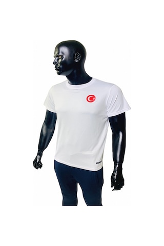 Erkek Beyaz Türkiye A Milli Takım Logolu Günlük Spor Koşu Tişört