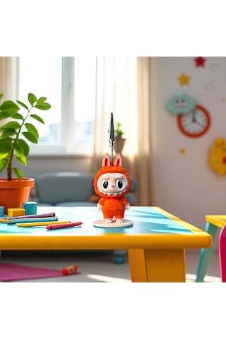 Dekoratif Sevimli Labubu Notluk - Kağıt Tutacağı - Fotoğraf Tutacak Turuncu