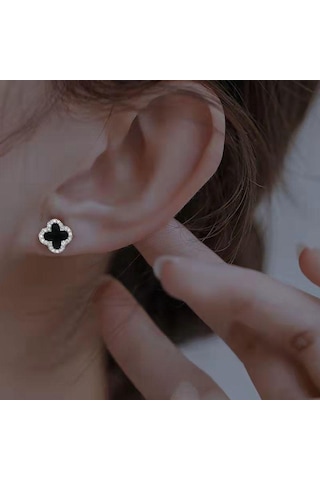 Gümüş Rhinestone Yonca Saplama Küpe Kadınlar İçin Moda Parlak Rhinestone Dört Yapraklı Yonca Küpe Hiçbir Alerji Küpe Takı Çok Renkli