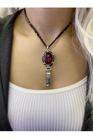 Kehribar Taşlı Gümüş 925 Ayar Kadın Kolye (512656001)