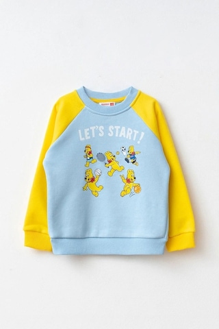 Unisex Çocuk Reglan Kollu Baskılı Sweatshirt - Sarı Sari