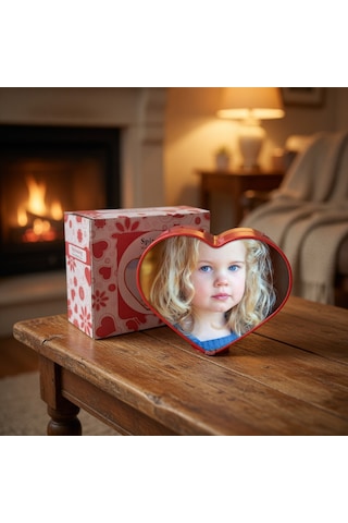 Kalpli Dönen Fotoğraf Çerçevesi 4 Resimli Çocuklara Doğum Günü Hediyesi 12x14 Cm Kırmızı