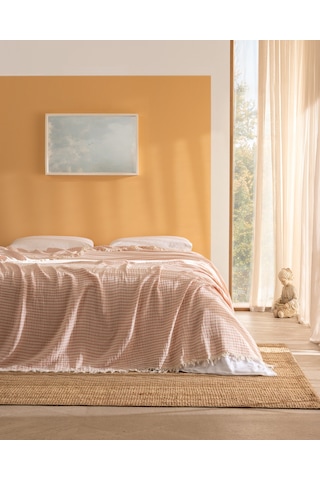 Madame Coco Cyan King Size %100 Pamuk Yatak Örtüsü - Beyaz/pudra 8684427353301 Çok Renkli
